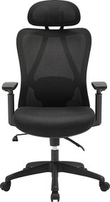 Fotel biurowy ergonomiczny z zagłówkiem - Tkanina - Czarny - SORLITA