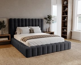 Emporius Elise łóżko z grubą pianką 160x200 - nowoczesne łóżko z pojemnikiem i stelażem, tkanina aksamitna, czarny (Ikoo 22)