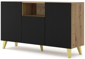 Komoda z lamelami dąb artisan + czarny - Melis 3X