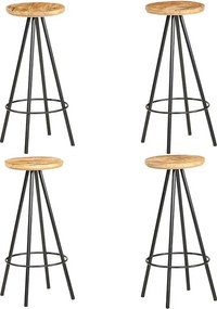 Zestaw 4 Stołków Barowych z Surowego Drewna Mango w Stylu Industrialnym z Wbudowanym Podnóżkiem
