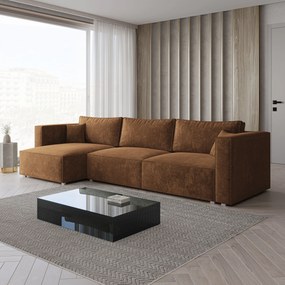 Masseno Narożnik TOLMO z funkcją spania i pojemnikiem na pościel Narozniki L, Rozkładana sofa - Jasnobrązowy, LUMO 35