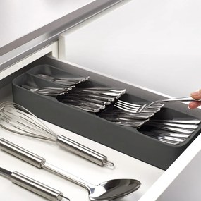 Szary plastikowy organizer na sztućce do szuflady 11 x 39,5 cm Duo – Joseph Joseph