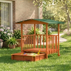 Piaskownica z werandą SUNNY, 130x130x143cm, brązowa/zielona Jurhan