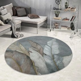 Zielono-szary okrągły dywan odpowiedni do prania ø 150 cm Dusty Leaves – Mila Home