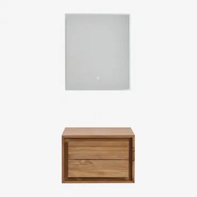 Zestaw Mebli Łazienkowych Z Drewna Tekowego Jabari Drewno Tekowe & Without Sink & Prostokątna Lampa Led I Przeciwmgielna 60x70 Cm Riben & Bez Kranu -