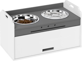 PawHut Podwyższana miska z szafką do przechowywania, 2 miski z pierścieniami antypoślizgowymi, 60 x 30 x 35,5 cm, Biały | Aosom PL