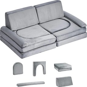 Modułowa Kanapa do Zabawy SucceBuy dla Dzieci Składająca się z 10PCs, Przekształcalna Kanapa Segmentowa, z Podłokietnikami, z Gąbki 28D i Krótkim Włosiem, Szary