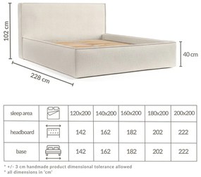 Kremowe tapicerowane łóżko dwuosobowe ze schowkiem i stelażem 160x200 cm Lounge L – Maison de Rêve