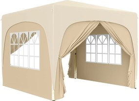 Outsunny Pawilon 3 x 3 m, Składany Namiot Ogrodowy z Bocznymi Ścianami i Torbą, Ochrona UPF50+, Wysokość Regulowana, Piasek