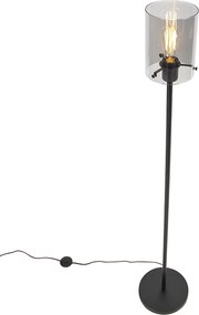 Designerska lampa podłogowa czarna z dymionym szkłem - Dome