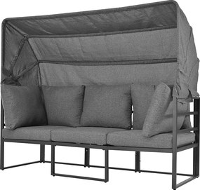 Wielofunkcyjny zestaw mebli ogrodowych z żelaza - Sofa lounge z regulowanym daszkiem - 5 miejsc siedzących i 1 stolik kawowy - Szary
