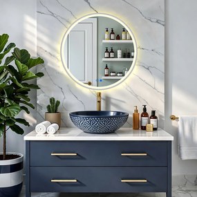 Okrągłe lustro podświetlane LED - 60/80 cm w srebrnej ramie aluminiowej