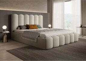 BESILIO Łóżko tapicerowane z pojemnikiem i stelażem 180x200 Tessa- welurowe łóżko sypialniane - Beżowy