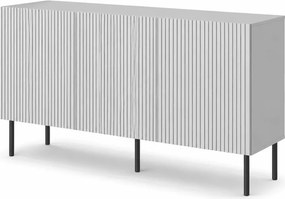 Komoda Jolly – nowoczesny mebel z ryflowanymi frontami w kolorze jasnego popielu z metalowymi nóżkami i przestronnymi półkami