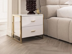 Zestaw 2 szafek nocnych z 2 szufladami - MDF - Biały lakierowany i złoty - OMBRELIA Pascala Morabito