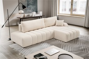 Masseno Narożnik GIOIA z funkcją spania i pojemnikiem na pościel Narozniki L, Rozkładana sofa - Kremowy, LAMBI 8