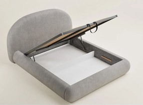 Szarobeżowe tapicerowane łóżko dwuosobowe ze schowkiem ze stelażem 160x200 cm Maumere – Maison de Rêve