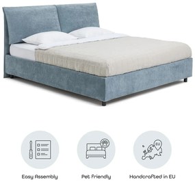 Niebieskie tapicerowane łóżko dwuosobowe ze schowkiem i stelażem 180x200 cm Myra Pillow – Bonami Selection