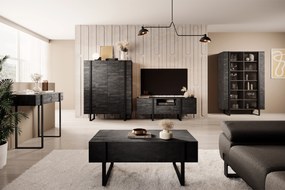 Komoda wysoka Verica 120 cm dwudrzwiowa - czarny beton / czarne nóżki