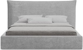 Jasnoszare tapicerowane łóżko dwuosobowe ze schowkiem ze stelażem 140x200 cm Esala – Makamii