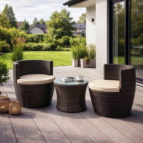 Zestaw Mebli Ogrodowych FRIO Brązowy/Beżowy 2x Fotel Stolik Tarasowy Nowoczesny