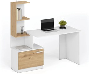 Biurko komputerowe MISO białe/dąb artisan z regałem HALMAR