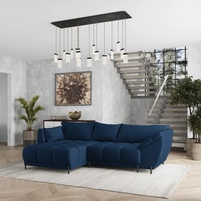 Masseno Narożnik VESTANO  z funkcją spania i pojemnikiem na pościel Narozniki L, Rozkładana sofa - Niebieski, MATT VELVET 79