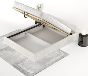 Kremowe tapicerowane łóżko dwuosobowe ze schowkiem ze stelażem 140x200 cm Solvo – Maison de Rêve