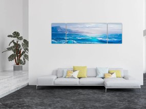 Obraz - Obraz olejny przedstawiający morze z mewami (170x50 cm)