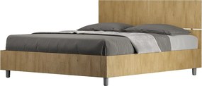 Łóżko wyposażone w stelaż z listwami z pojemnikiem 160x200 Prosty zagłówek Dąb naturalny Demas