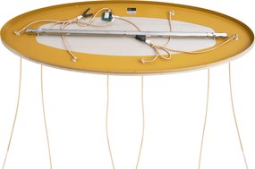 Lampa wisząca w stylu Art Deco mosiężna z owalną płytą sufitową i bursztynowym szkłem 6-punktowa - Douglass