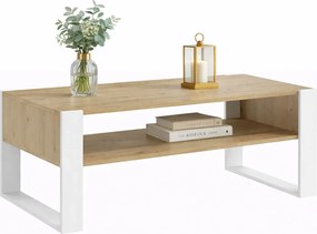 Prostokątna ława kawowa z półką - dąb artisan + biały C4-D63
