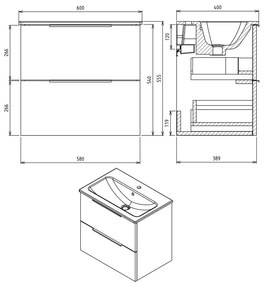 Wisząca szafka bez umywalki w dekorze dębu w naturalnym kolorze 58x54 cm Cirasa – Sapho