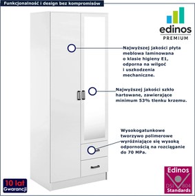 Biała minimalistyczna szafa z szufladami i lustrem E8-P73