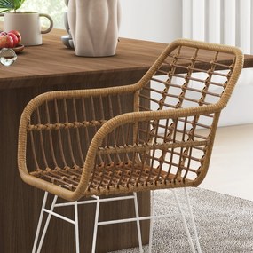 HOMCOM Zestaw 2 Krzesła Boho Kuchenne PE-Rattan Wymiary 56x60x79 cm Naturalny Biały | Aosom PL