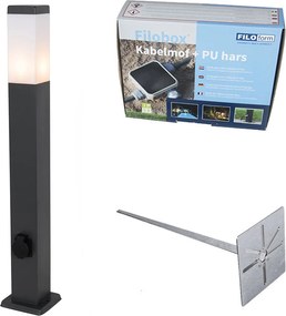Lampa zewnętrzna ciemnoszara z grotem do ziemi i dławikiem kablowym 80 cm z gniazdkiem IP44 - Malios