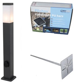 Zewnetrzna Lampa zewnętrzna ciemnoszara 80 cm z gniazdkiem IP44 - Malios Nowoczesny Oswietlenie zewnetrzne