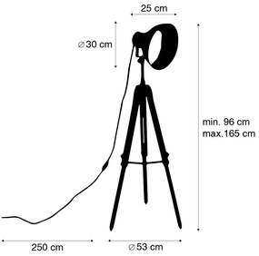 Industrialna lampa podłogowa trójnóg czarna z drewnem - MangoPrzemysłowy Oswietlenie wewnetrzne