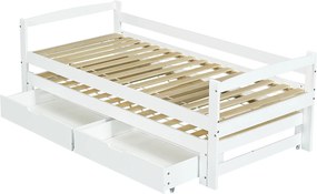 Łóżko wysuwane z 2 szufladami - 200x90cm i 190x90cm - lite drewno + MDF - białe