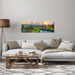 Obraz - Leśny krajobraz górski (z zegarem) (90x30 cm)