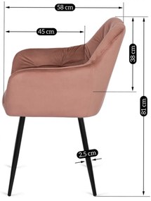 Krzesło Tapicerowane do Salonu VIKI Różowe Welurowe Nowoczesne Loft