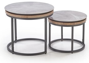 Zestaw 2 okrągłych ław 54/48 44/38 popiel spiek szaru marmur /grafit ITAKA