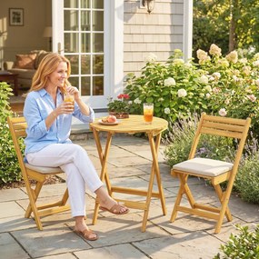 Outsunny Zestaw Mebli Balkonowych 3-częściowy FSC Drewno Składany Zestaw Ogrodowy z Okrągłym Stołem i 2 Krzesłami | Aosom PL