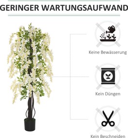 Sztuczna Glicynia Biała i Zielona Drzewko Dekoracyjne do Wnętrz 120cm | Aosom PL