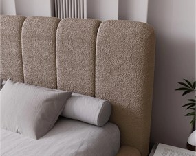 Emporius Milan łóżko tapicerowane 180x200 - pufiaste łóżko do sypialni, łóżko z pojemnikiem i stelażem - tkanina boucle, brązowy (Anthology 5)