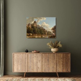 Obraz na szkle - Jan van der Heyden, View Down a Dutch Canal, reprodukcje (70x50 cm)