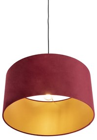 Lampa wisząca z czerwonym aksamitnym kloszem ze złotem 50 cm - CombiWiejski/ Rustykalny / Vintage Oswietlenie wewnetrzne