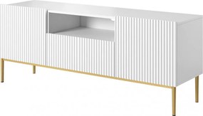 Szafka RTV Nicole 150 cm z szufladą i wnęką - biały mat / złote nóżki