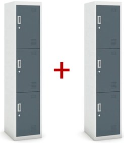 Szafka ubraniowa S3 trzydrzwiowa 1+1 GRATIS, demontaż, zamek cylindryczny, szara/ciemnoszara