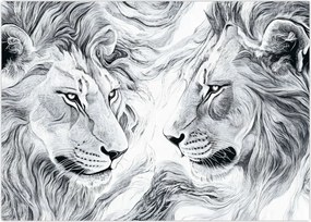 Obraz - Rysowane lwie głowy (70x50 cm)